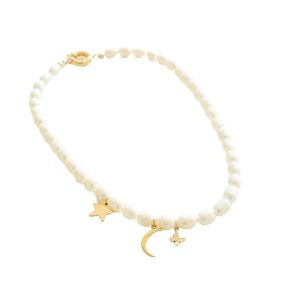 Marli & Lenny freshwater pearl necklace w butterfly moon amd star charms